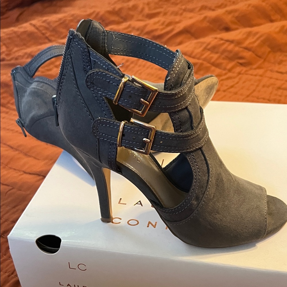 LC Lauren Conrad Charcoal Heeled Sandals